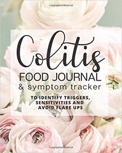 Colitis Food Journal Cover with Pink peonies in the background