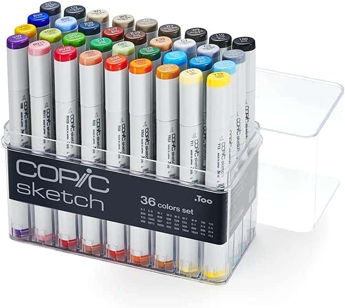 package of 36 Copic alcohol markers in a case.