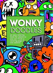 Green page with title "Wonky Doodles" and lots of colorful characters surrounding the title.